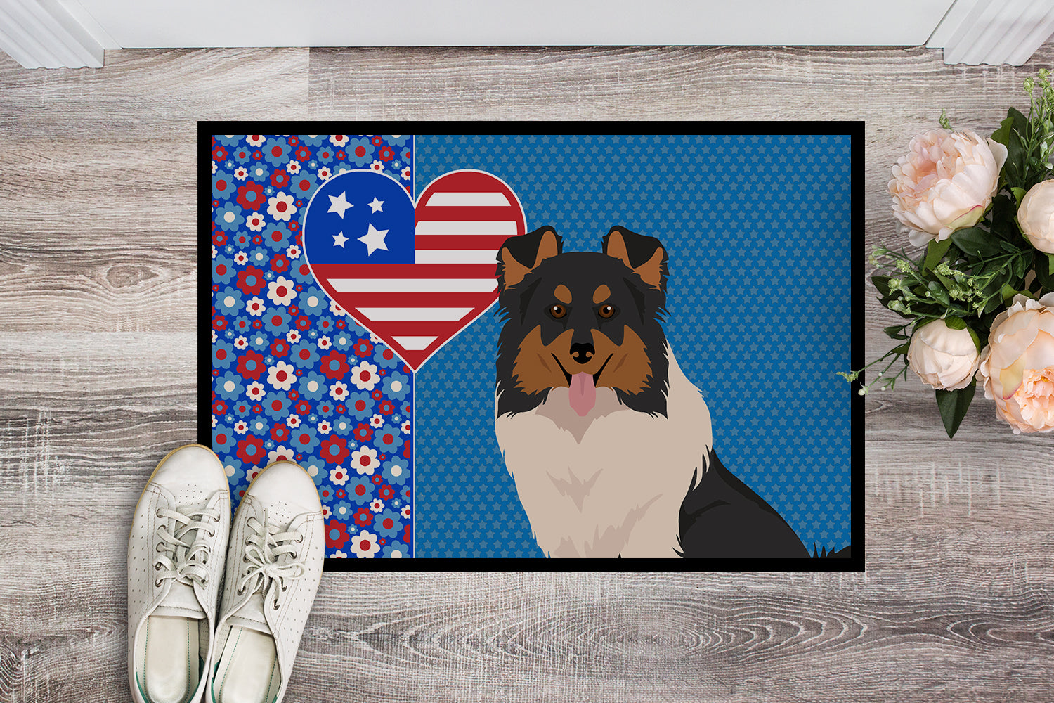 Buy this Tricolor Sheltie USA American Indoor or Outdoor Mat 24x36