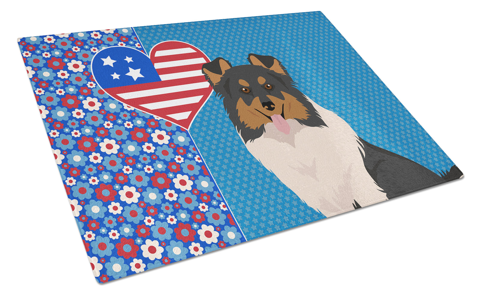 Buy this Tricolor Sheltie USA American Glass Cutting Board Large