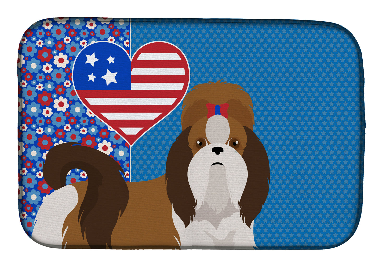 Red and White Shih Tzu USA American Dish Drying Mat  the-store.com.