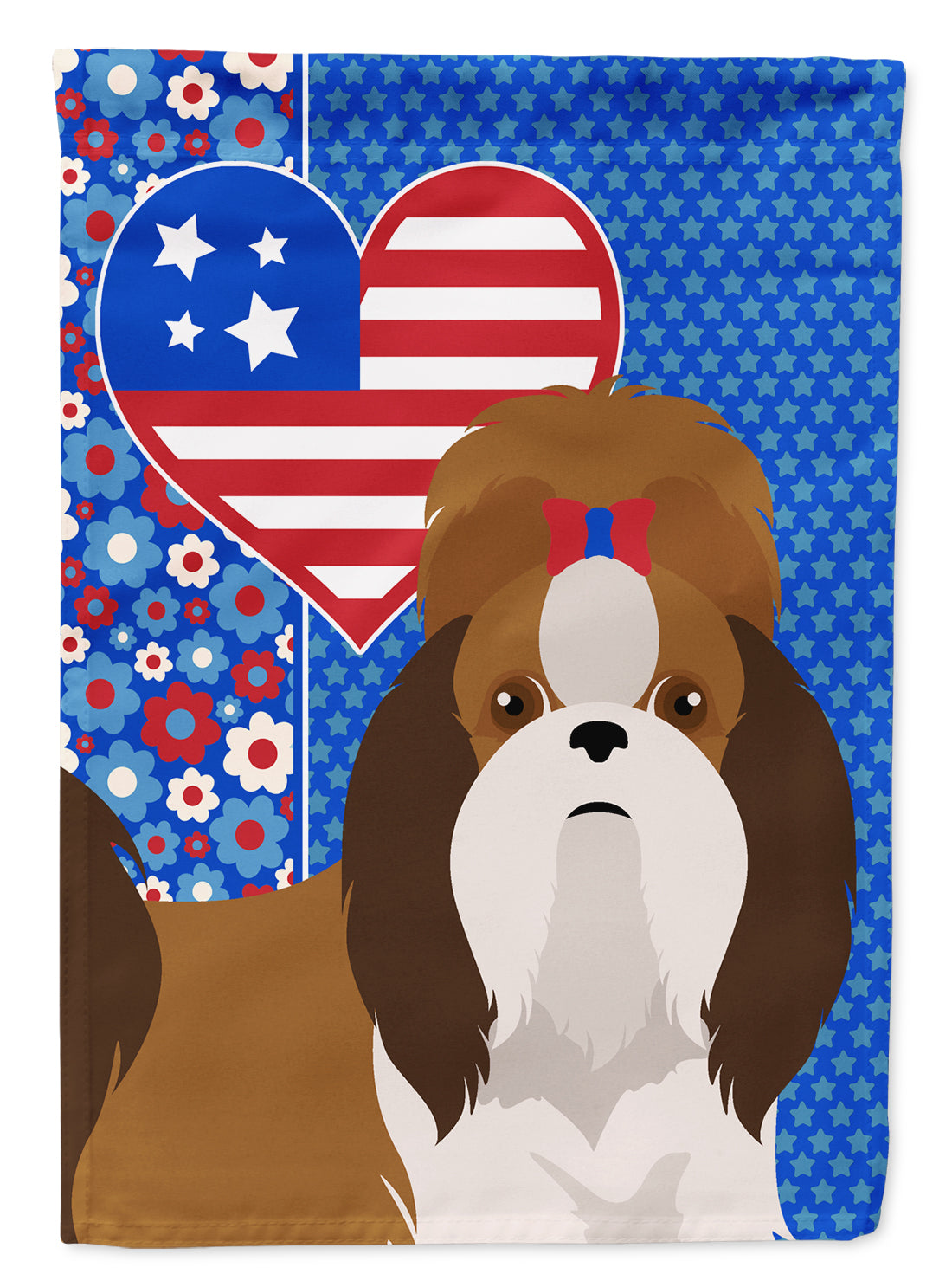 Red and White Shih Tzu USA American Flag Garden Size