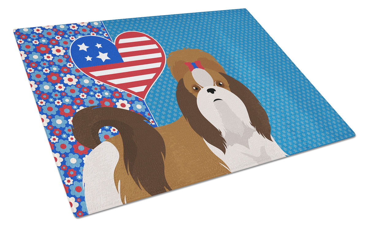 Buy this Red and White Shih Tzu USA American Glass Cutting Board Large