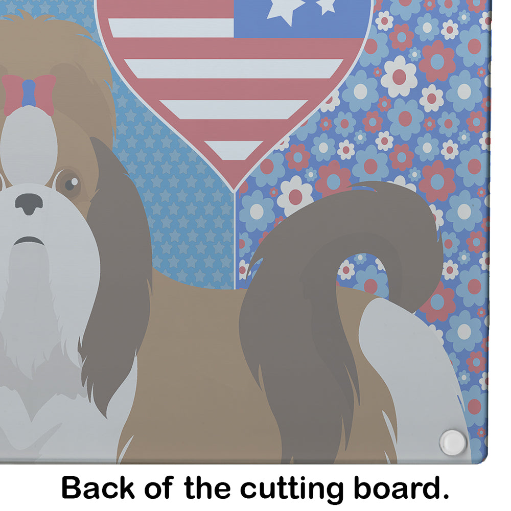 Red and White Shih Tzu USA American Glass Cutting Board Large - the-store.com