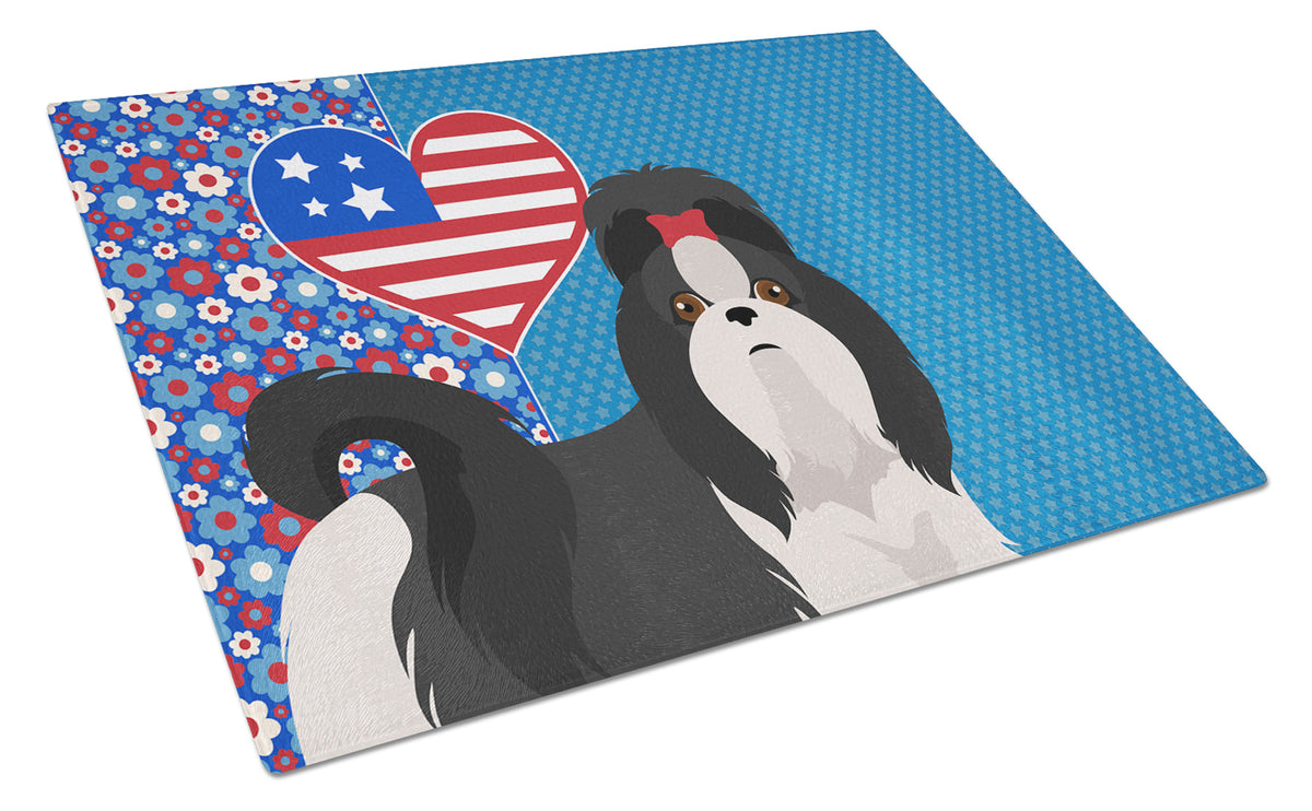 Buy this Black and White Shih Tzu USA American Glass Cutting Board Large