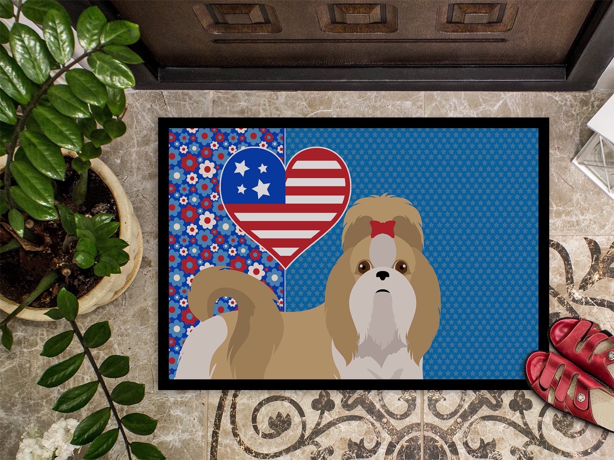 Gold and White Shih Tzu USA American Indoor or Outdoor Mat 24x36 - the-store.com