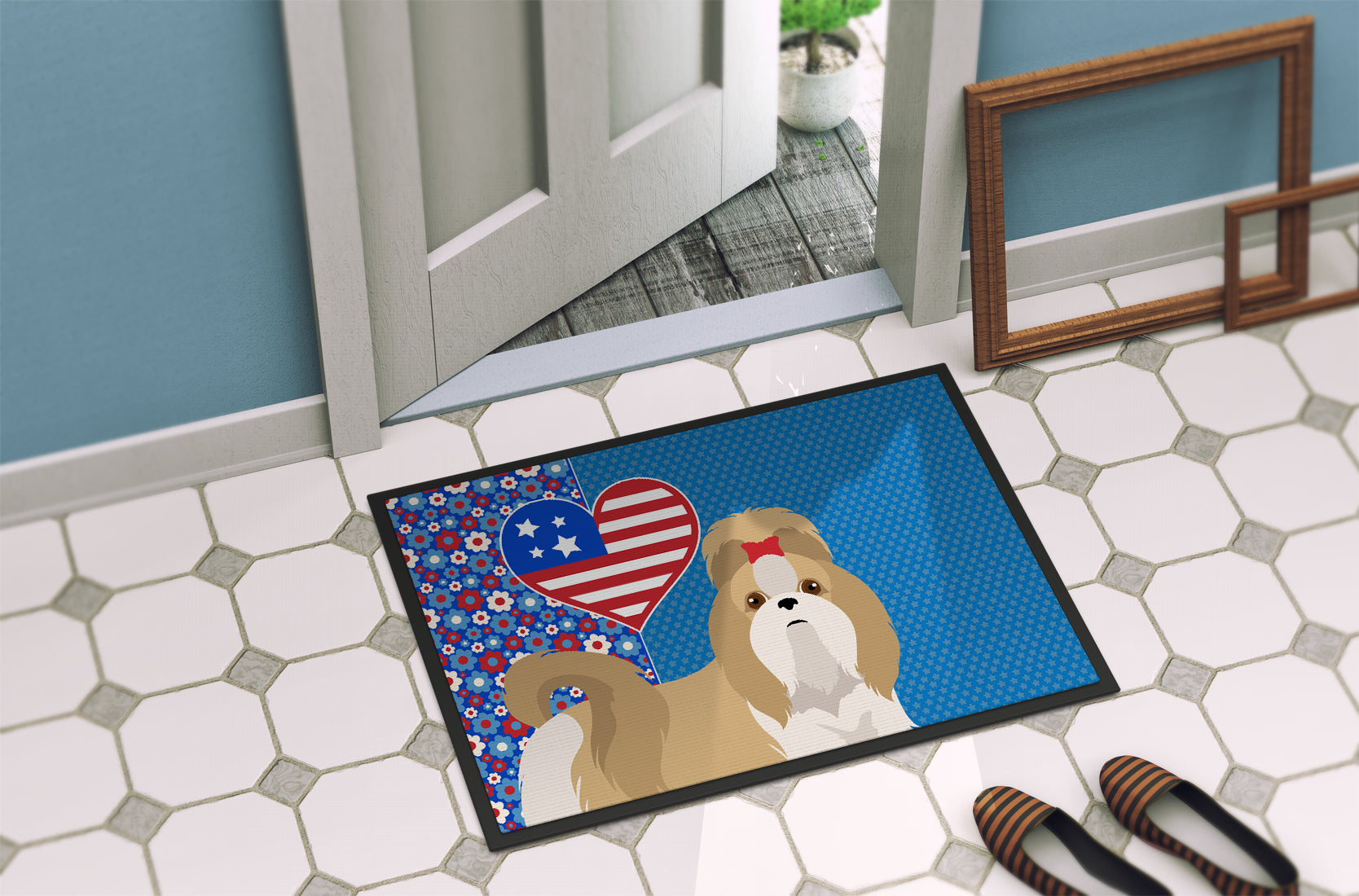 Gold and White Shih Tzu USA American Indoor or Outdoor Mat 24x36 - the-store.com
