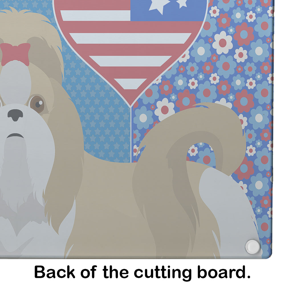 Gold and White Shih Tzu USA American Glass Cutting Board Large - the-store.com