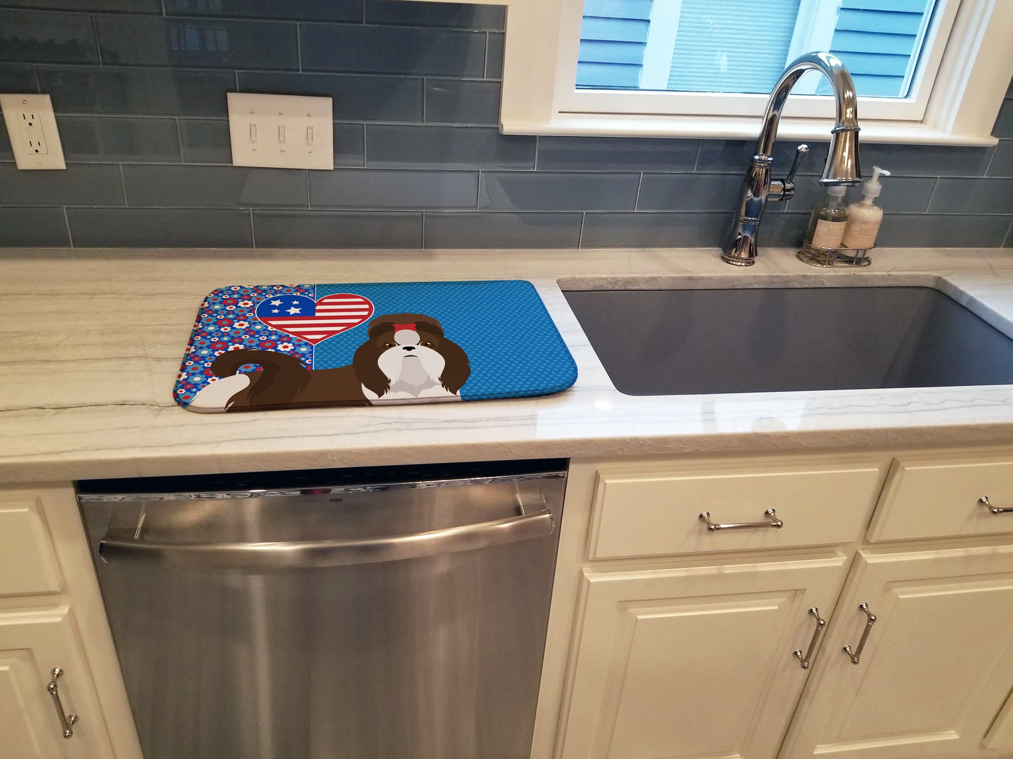 Liver and White Shih Tzu USA American Dish Drying Mat  the-store.com.
