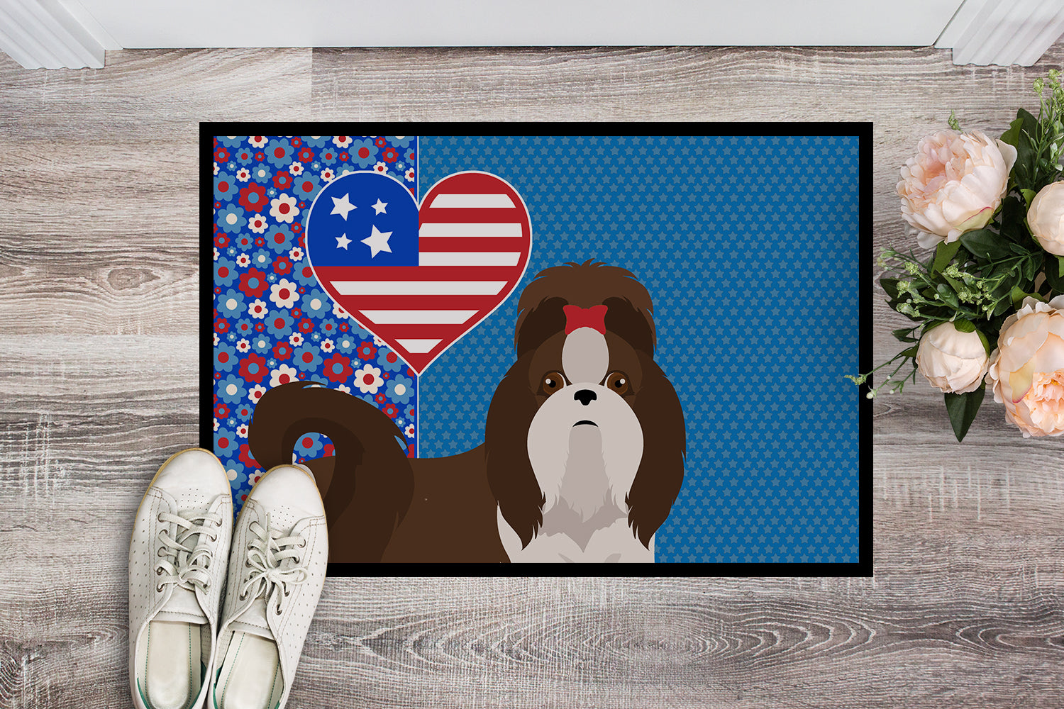 Buy this Liver and White Shih Tzu USA American Indoor or Outdoor Mat 24x36