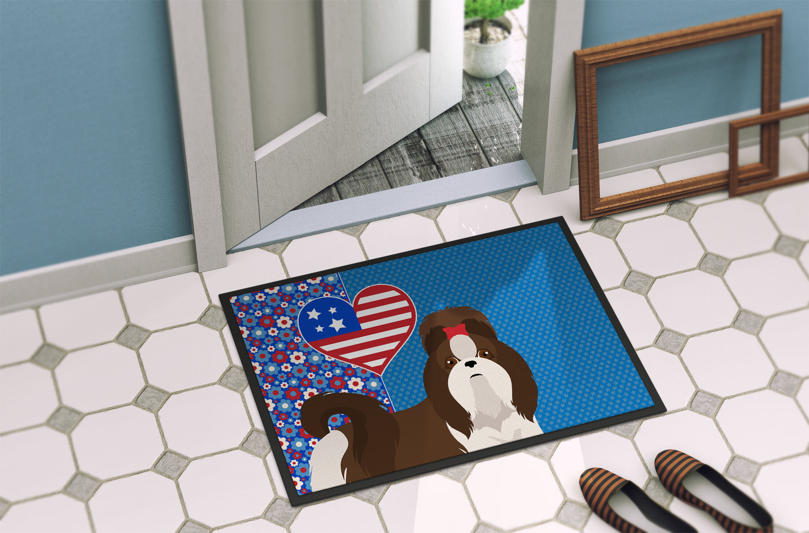Liver and White Shih Tzu USA American Indoor or Outdoor Mat 24x36 - the-store.com