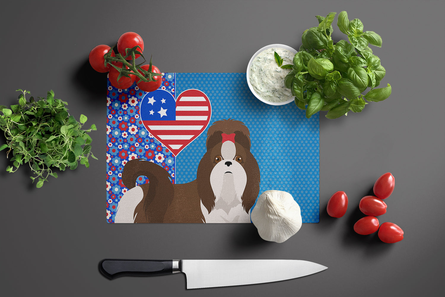 Liver and White Shih Tzu USA American Glass Cutting Board Large - the-store.com