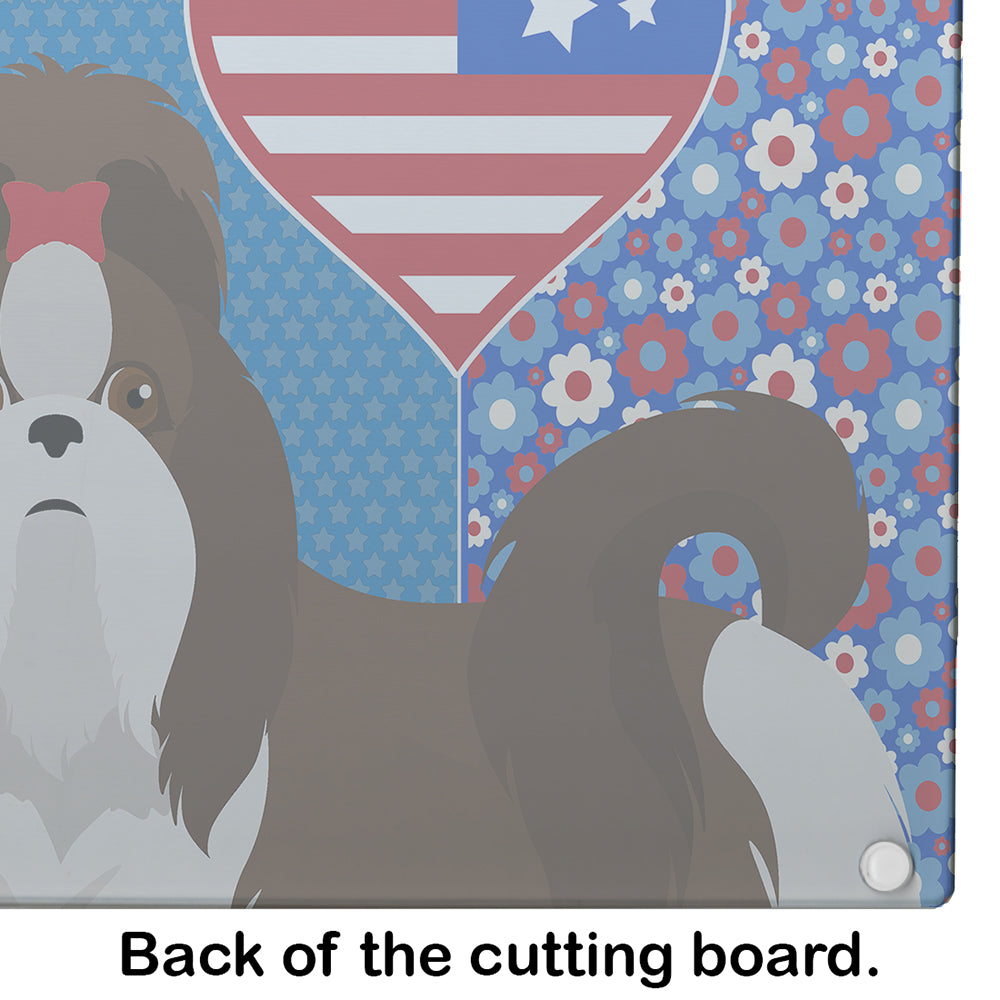 Liver and White Shih Tzu USA American Glass Cutting Board Large - the-store.com
