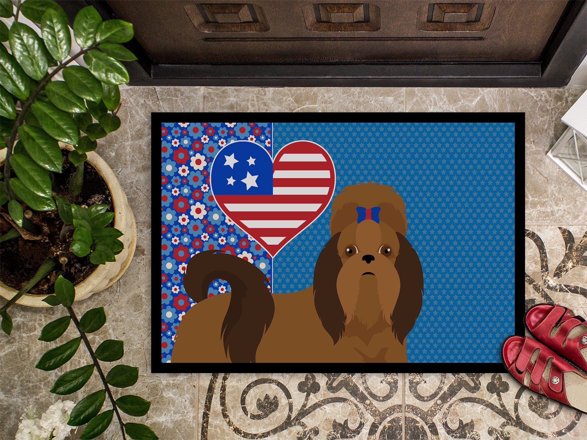 Red Shih Tzu USA American Indoor or Outdoor Mat 24x36 - the-store.com