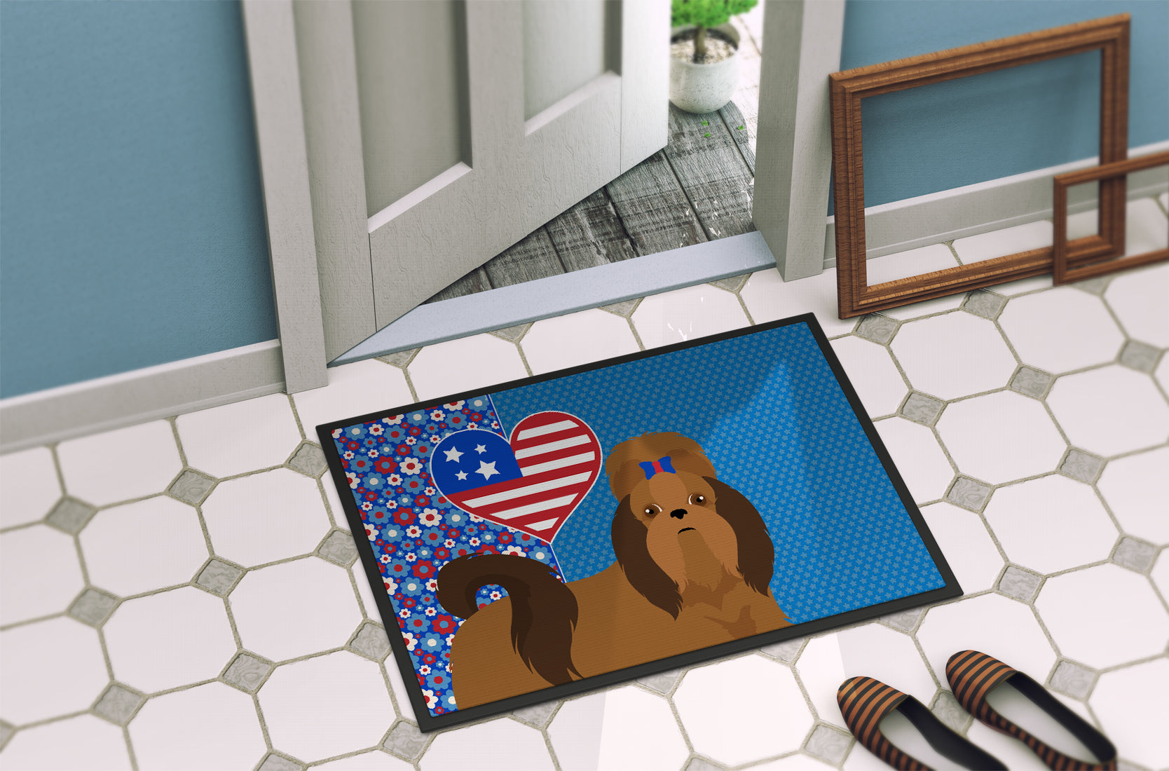 Red Shih Tzu USA American Indoor or Outdoor Mat 24x36 - the-store.com
