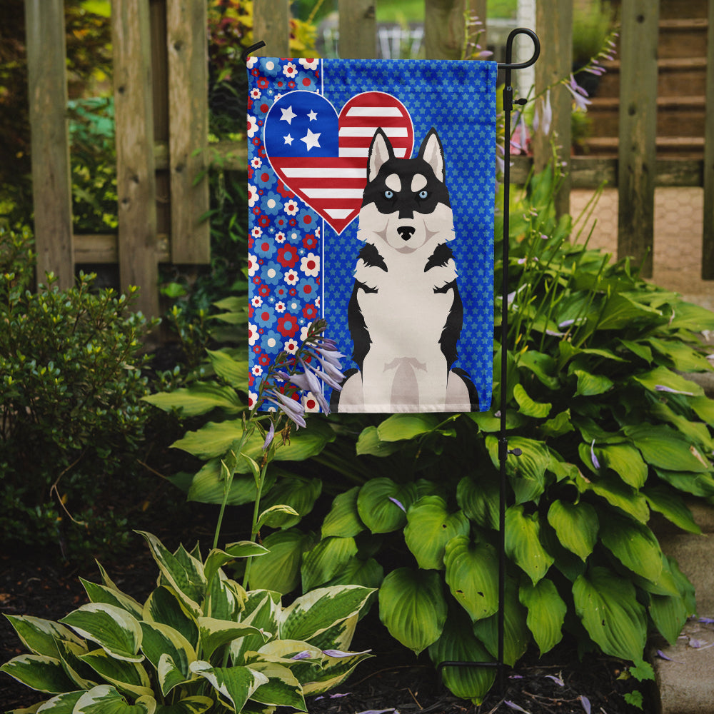 Black Siberian Husky USA American Flag Garden Size  the-store.com.