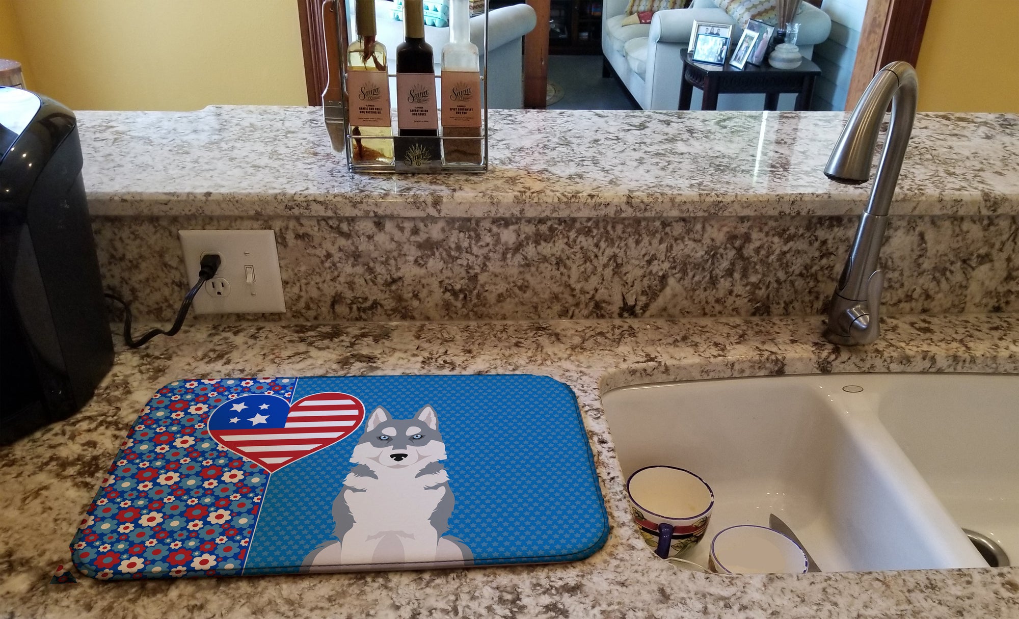 Grey Siberian Husky USA American Dish Drying Mat
