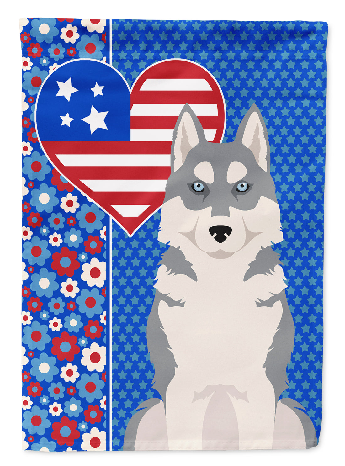 Grey Siberian Husky USA American Flag Garden Size