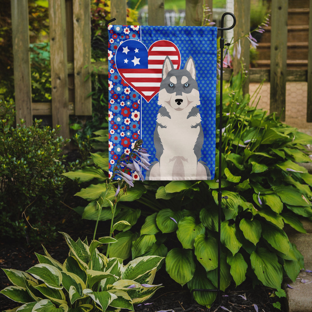 Grey Siberian Husky USA American Flag Garden Size  the-store.com.