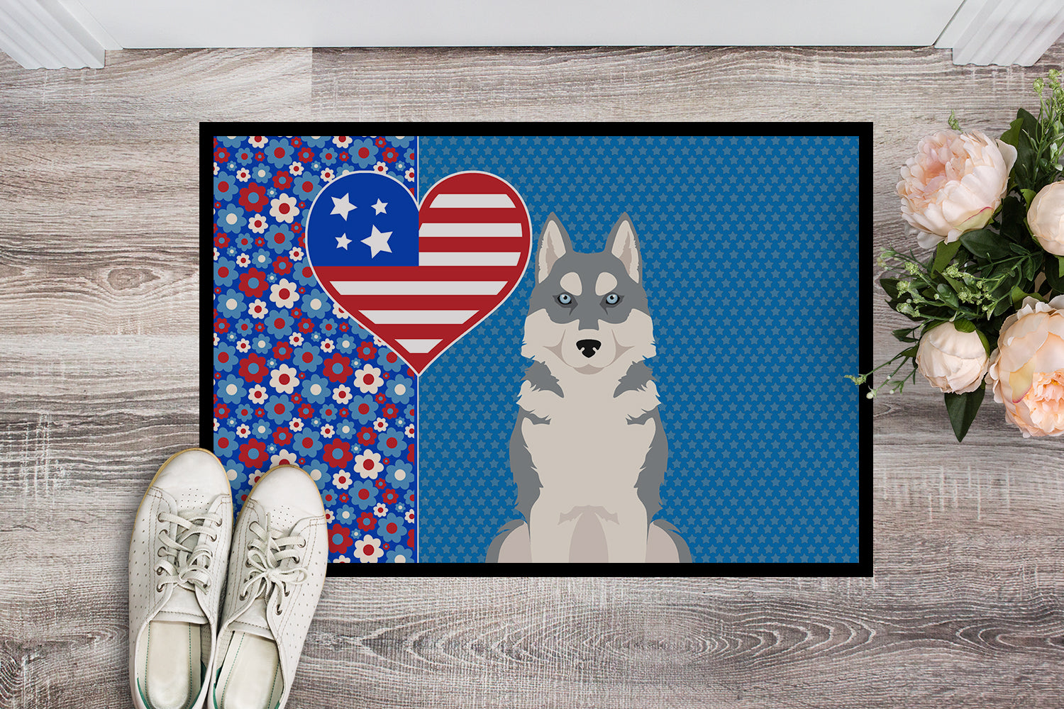 Buy this Grey Siberian Husky USA American Indoor or Outdoor Mat 24x36