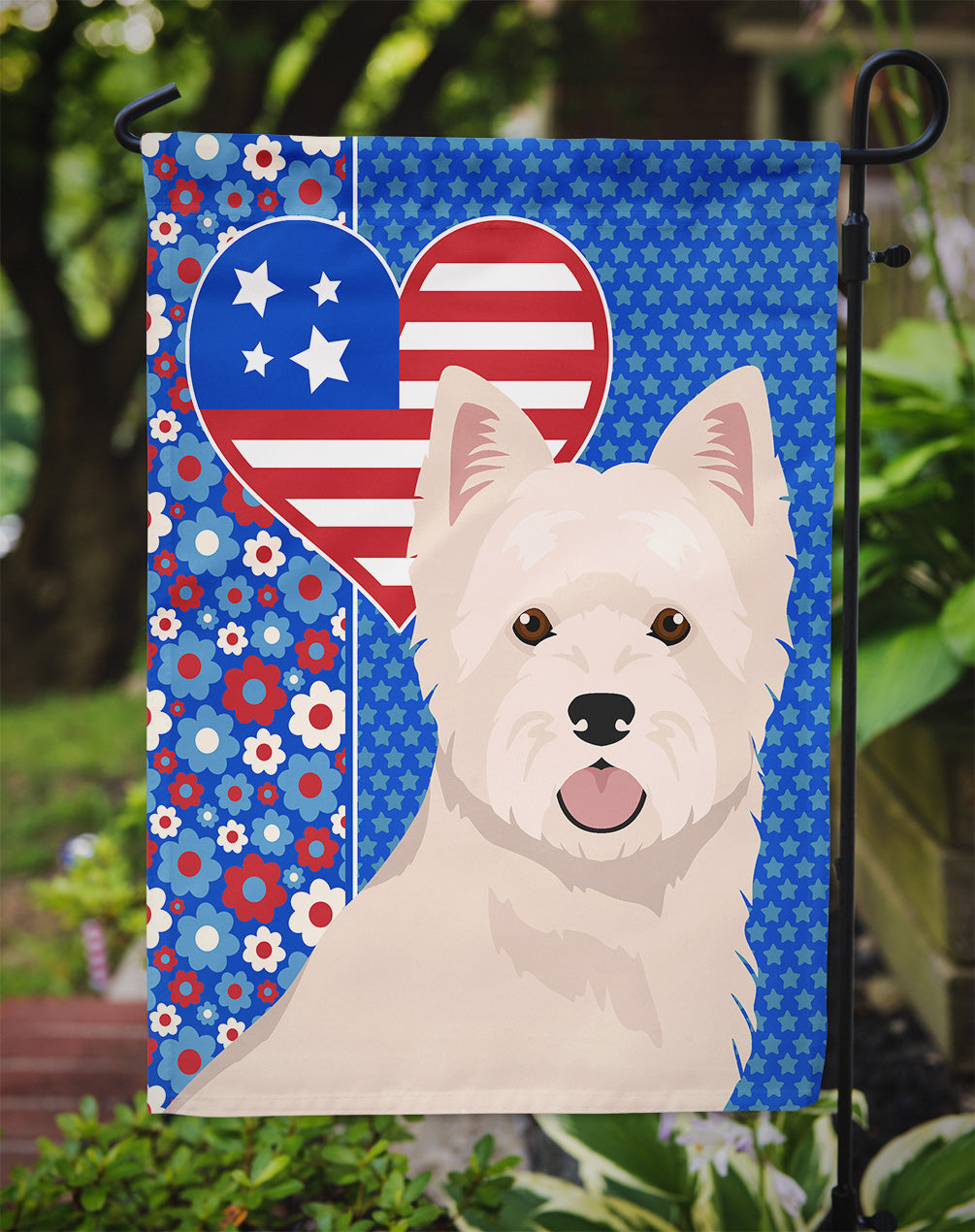 Westie West Highland White Terrier USA American Flag Garden Size  the-store.com.