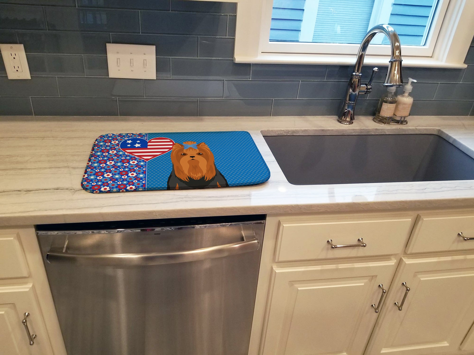 Black and Tan Full Coat Yorkshire Terrier USA American Dish Drying Mat