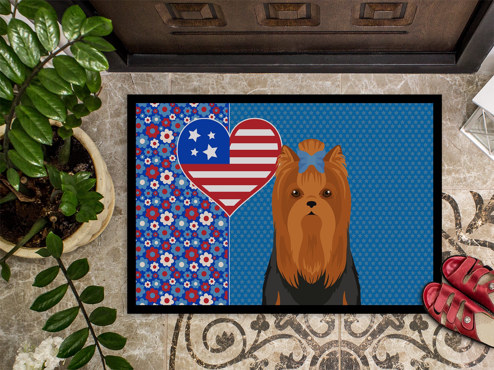 Black and Tan Full Coat Yorkshire Terrier USA American Indoor or Outdoor Mat 24x36 - the-store.com