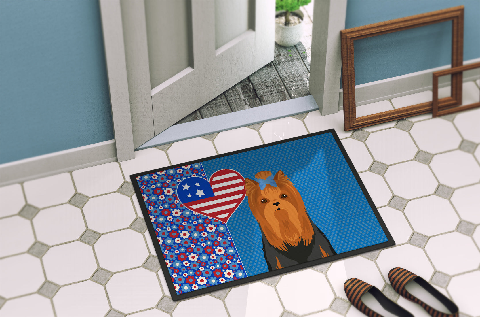 Black and Tan Full Coat Yorkshire Terrier USA American Indoor or Outdoor Mat 24x36 - the-store.com