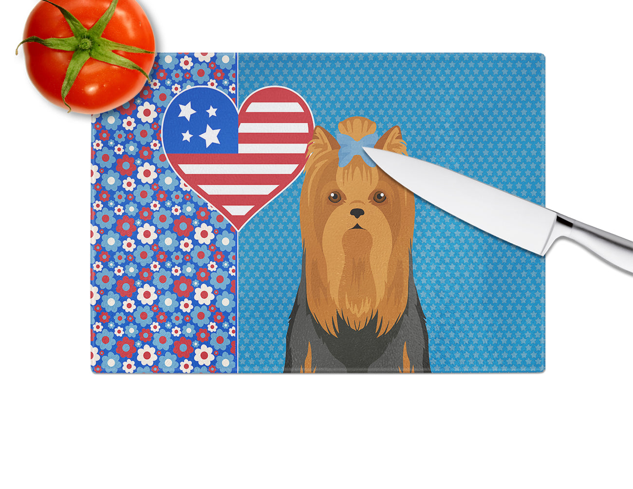 Black and Tan Full Coat Yorkshire Terrier USA American Glass Cutting Board Large - the-store.com