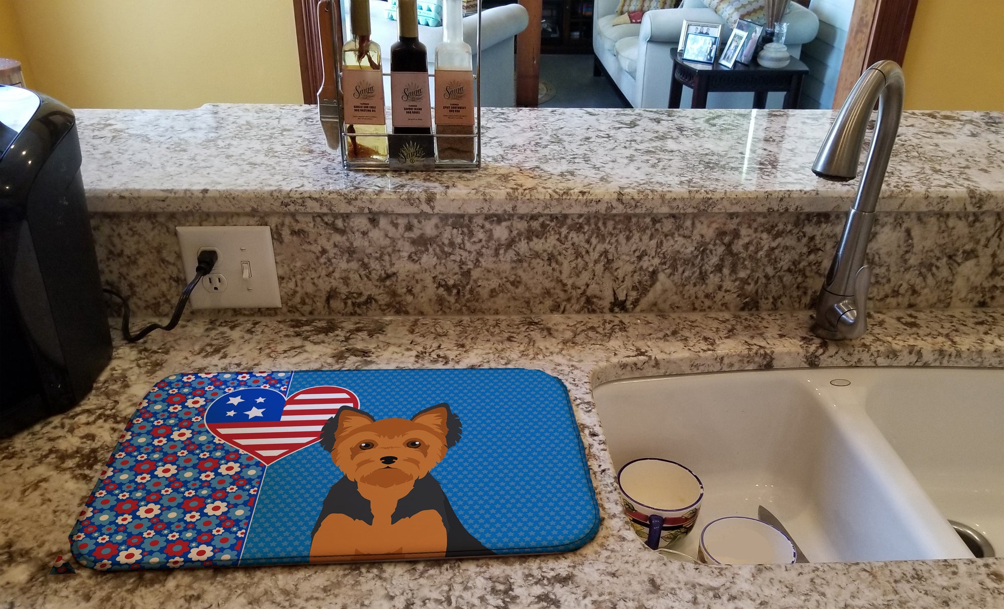 Black and Tan Puppy Cut Yorkshire Terrier USA American Dish Drying Mat  the-store.com.