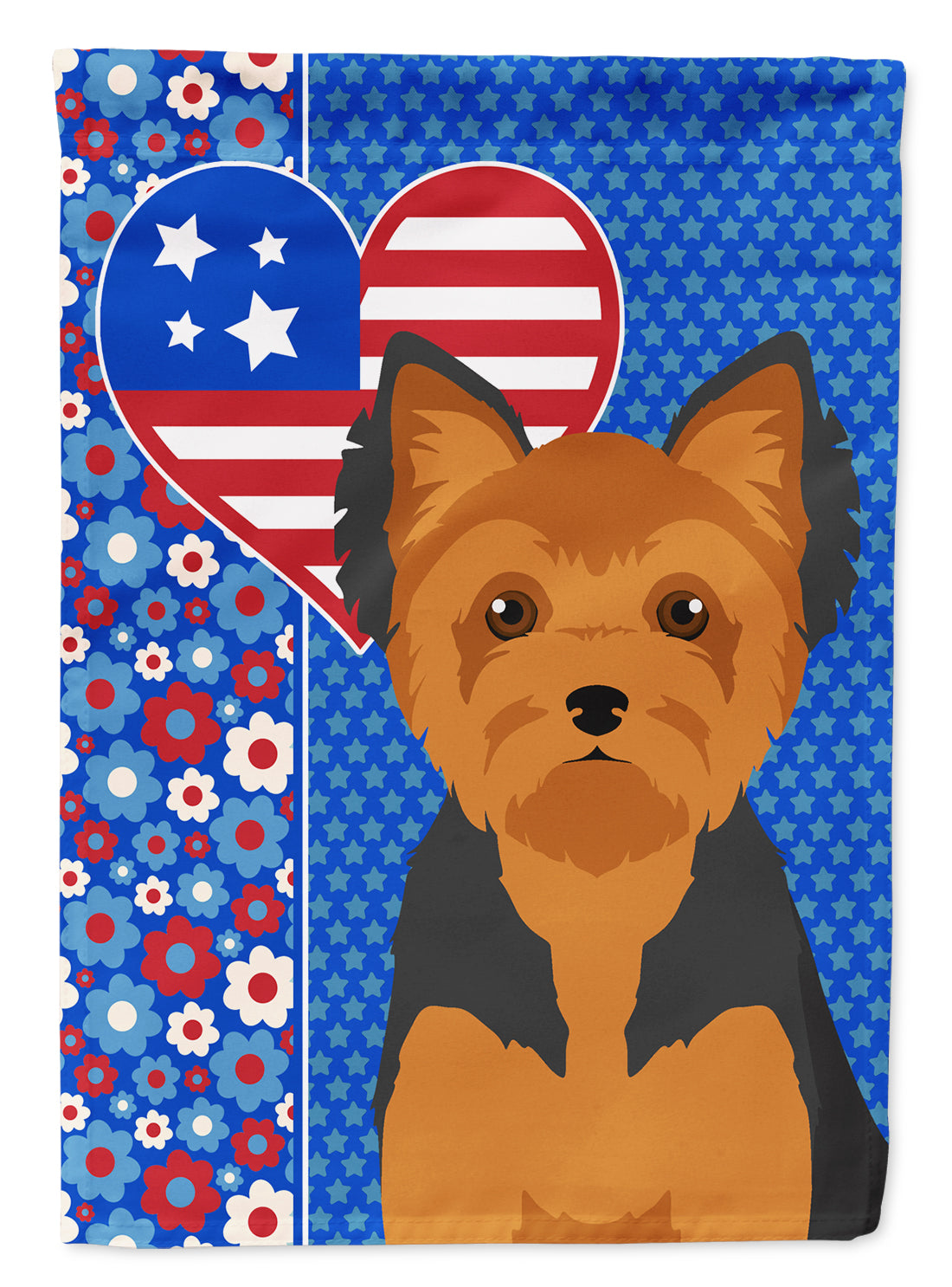 Black and Tan Puppy Cut Yorkshire Terrier USA American Flag Garden Size