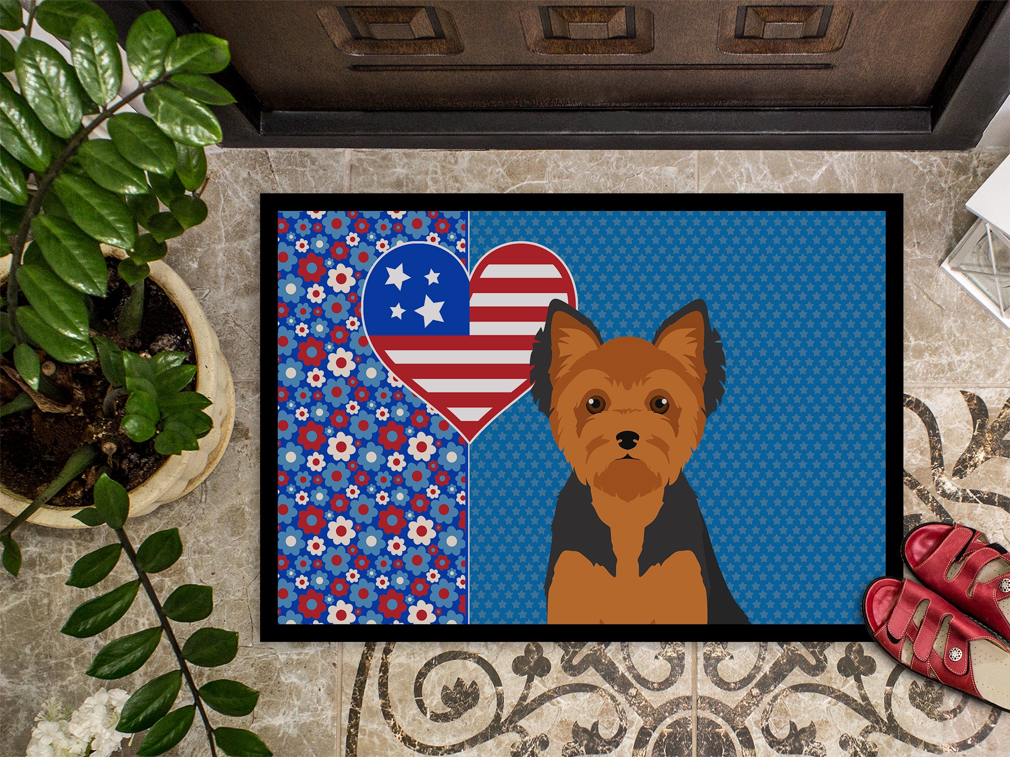 Black and Tan Puppy Cut Yorkshire Terrier USA American Indoor or Outdoor Mat 24x36 - the-store.com