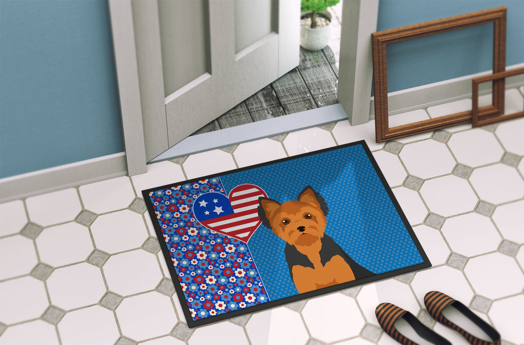 Black and Tan Puppy Cut Yorkshire Terrier USA American Indoor or Outdoor Mat 24x36 - the-store.com