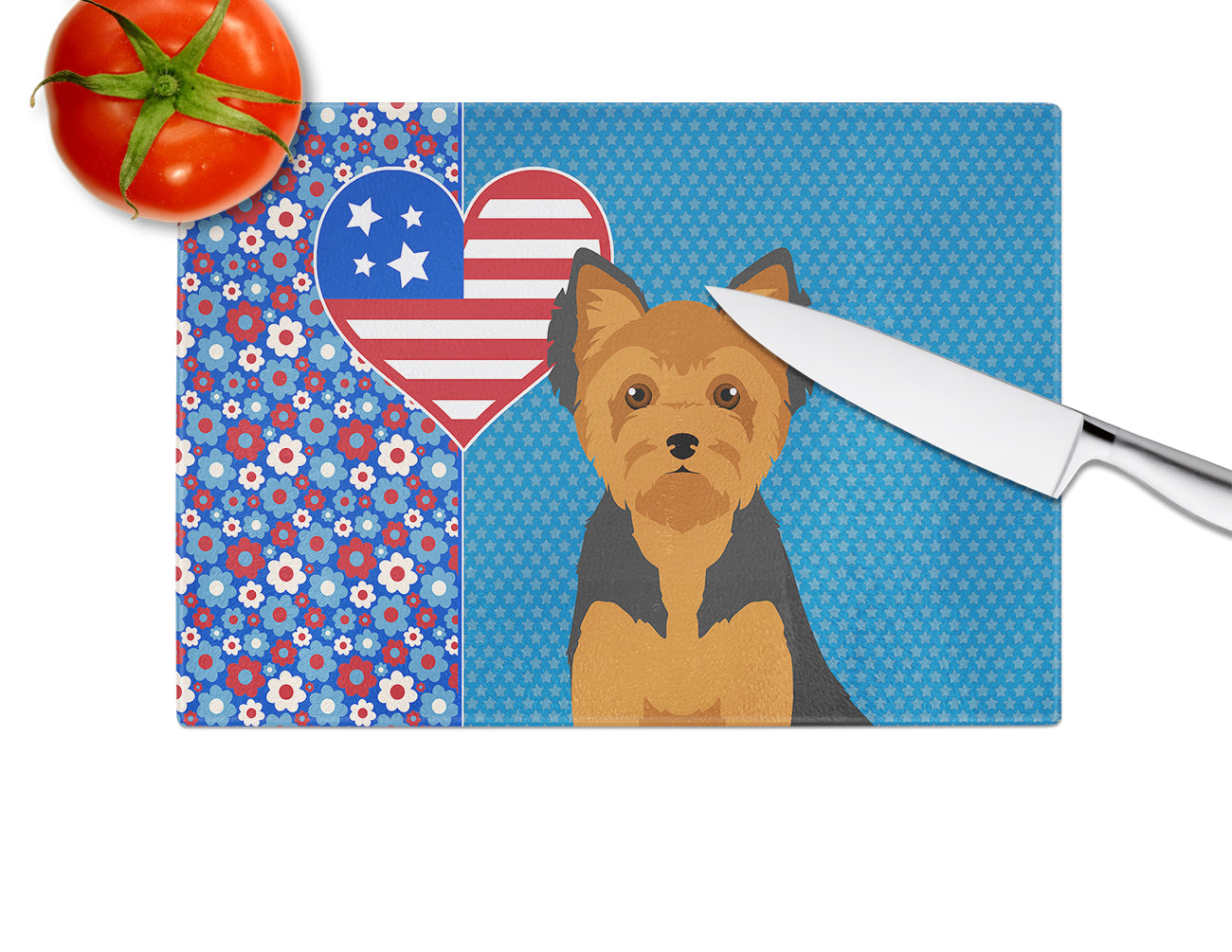 Black and Tan Puppy Cut Yorkshire Terrier USA American Glass Cutting Board Large - the-store.com