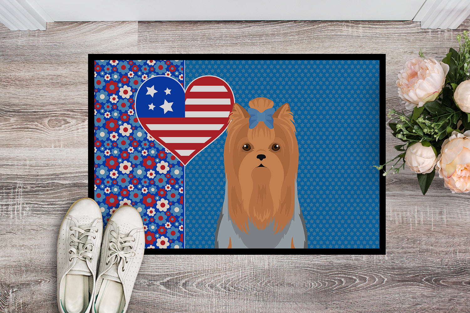 Blue and Tan Full Coat Yorkshire Terrier USA American Indoor or Outdoor Mat 24x36 - the-store.com