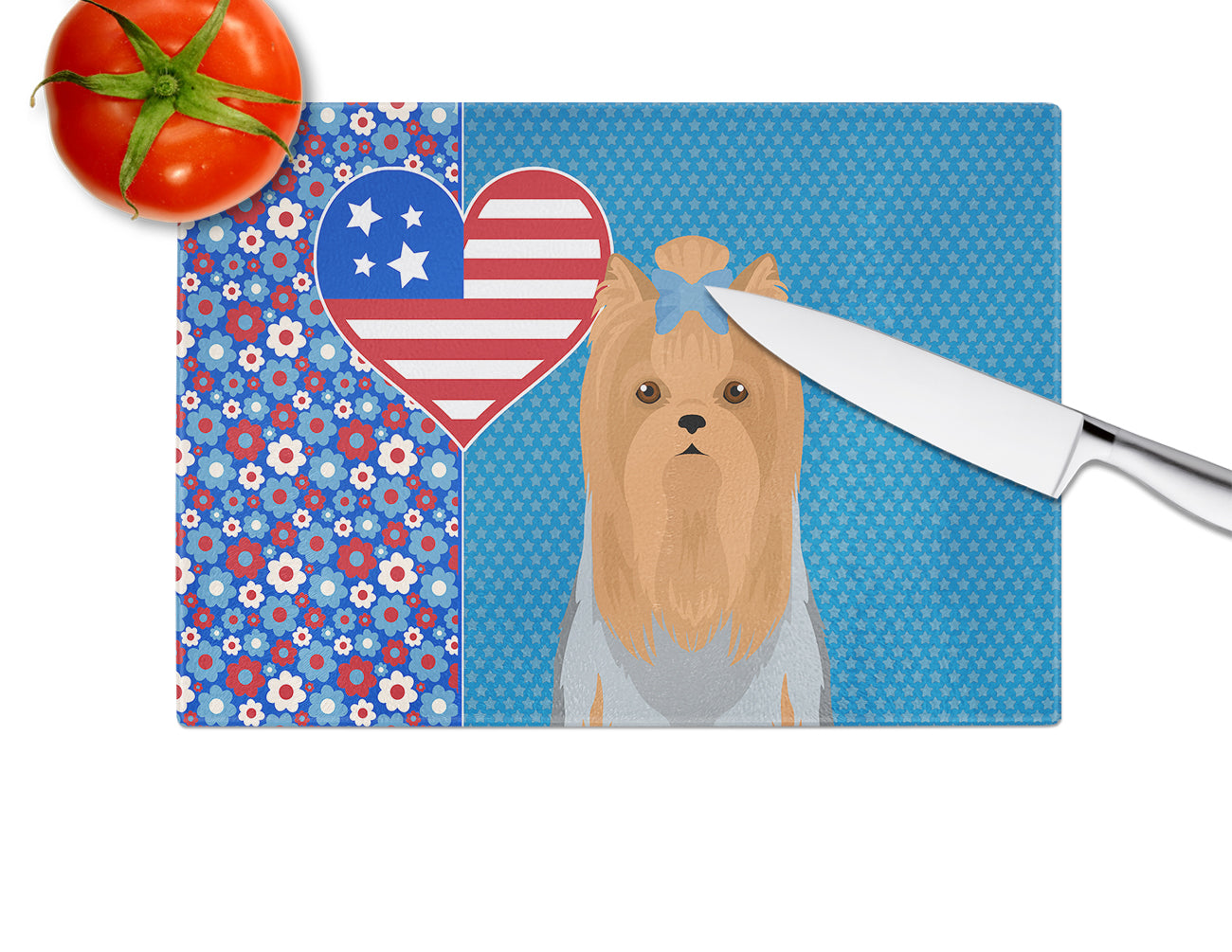 Blue and Tan Full Coat Yorkshire Terrier USA American Glass Cutting Board Large - the-store.com