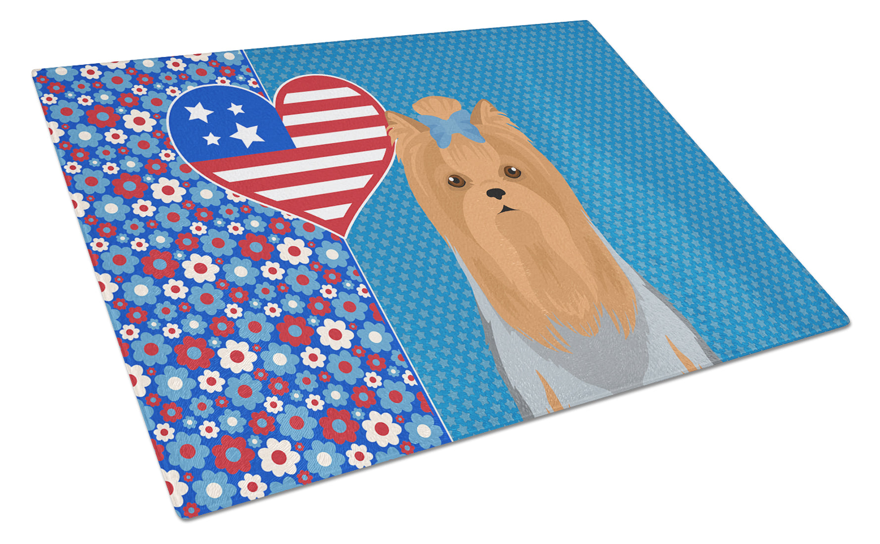 Buy this Blue and Tan Full Coat Yorkshire Terrier USA American Glass Cutting Board Large
