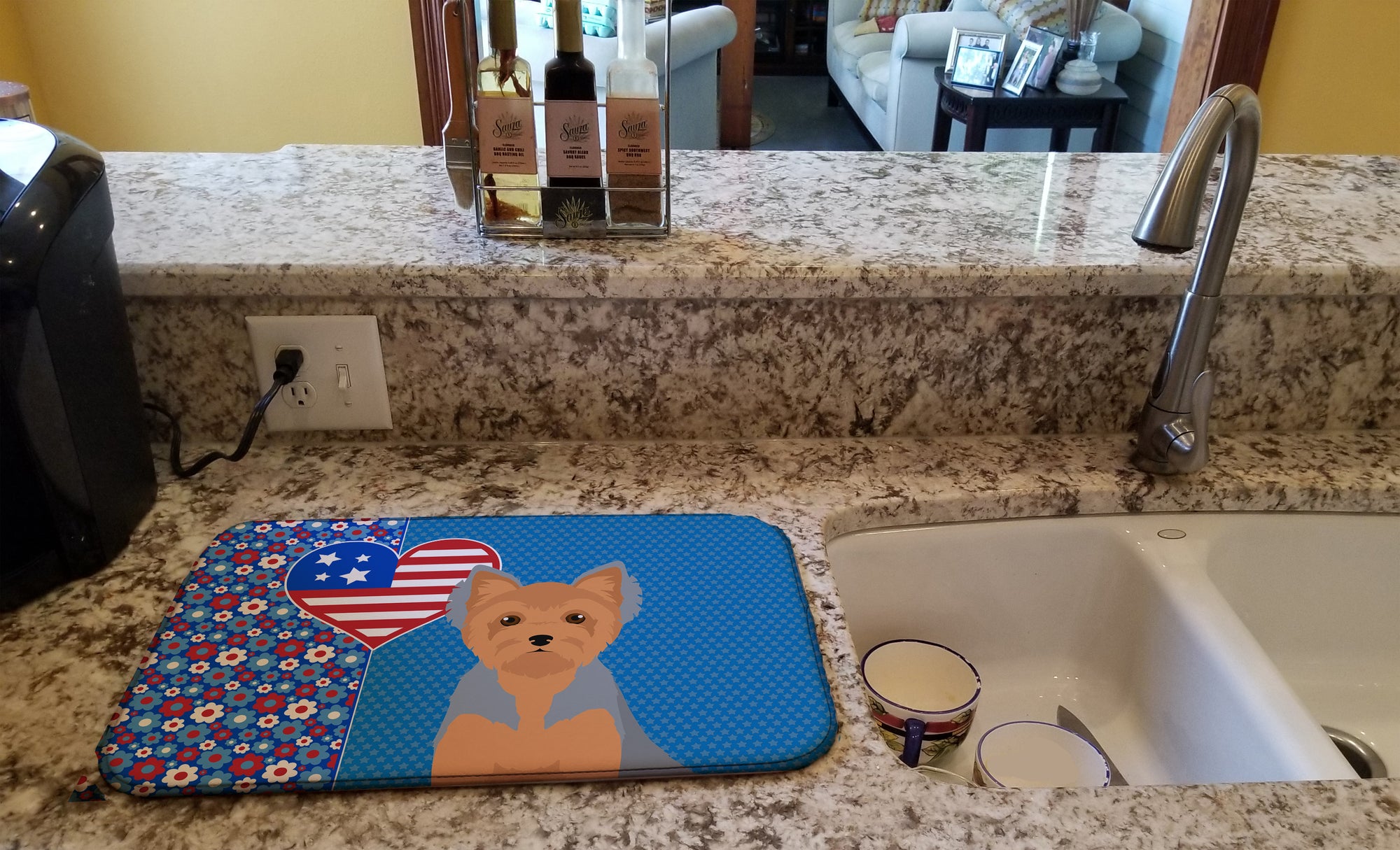 Blue and Tan Puppy Cut Yorkshire Terrier USA American Dish Drying Mat