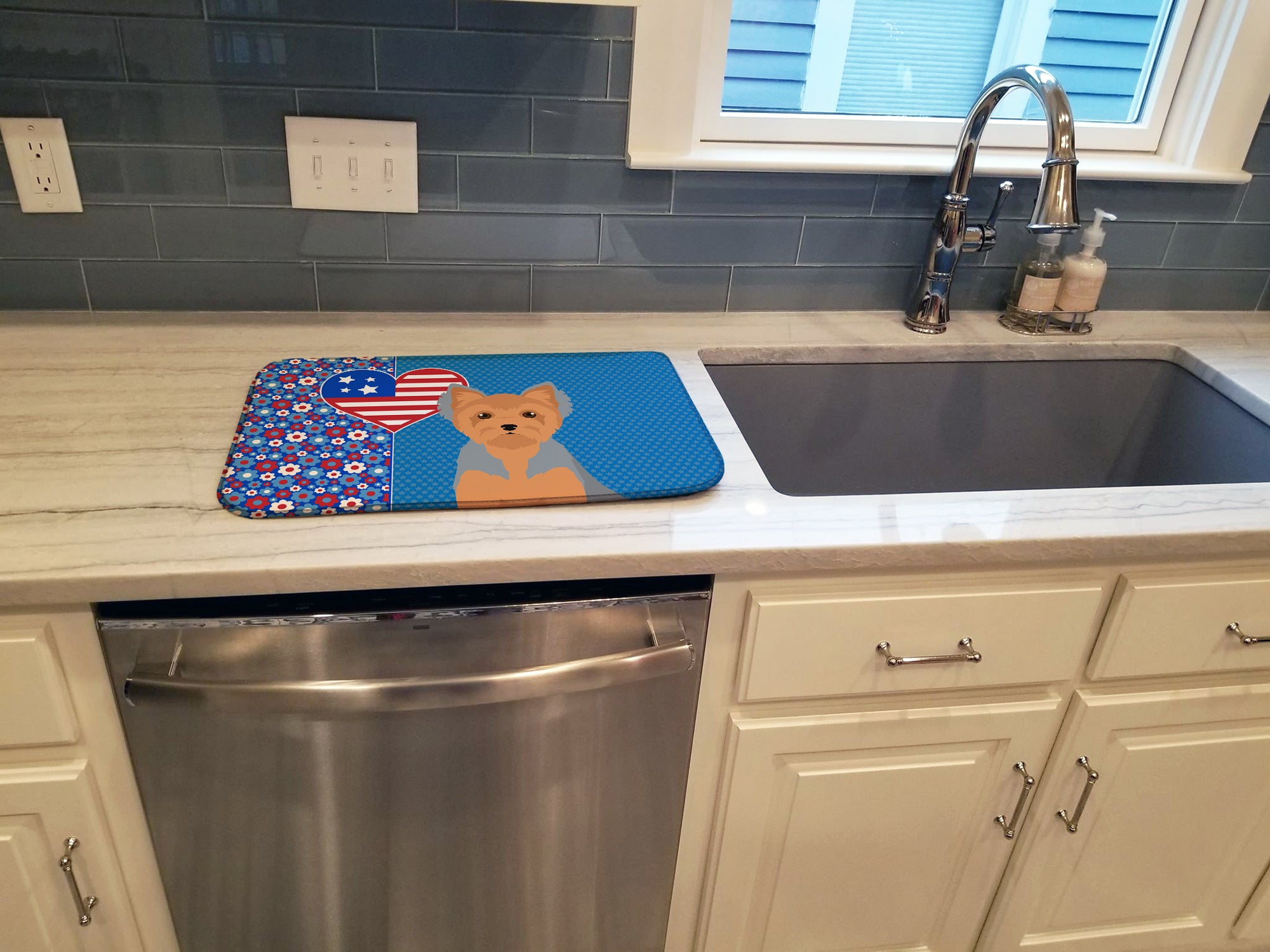 Blue and Tan Puppy Cut Yorkshire Terrier USA American Dish Drying Mat  the-store.com.
