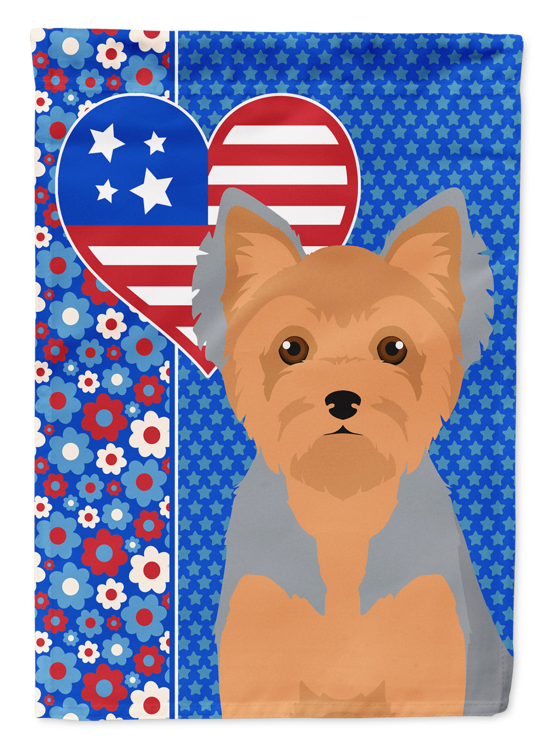 Blue and Tan Puppy Cut Yorkshire Terrier USA American Flag Garden Size  the-store.com.