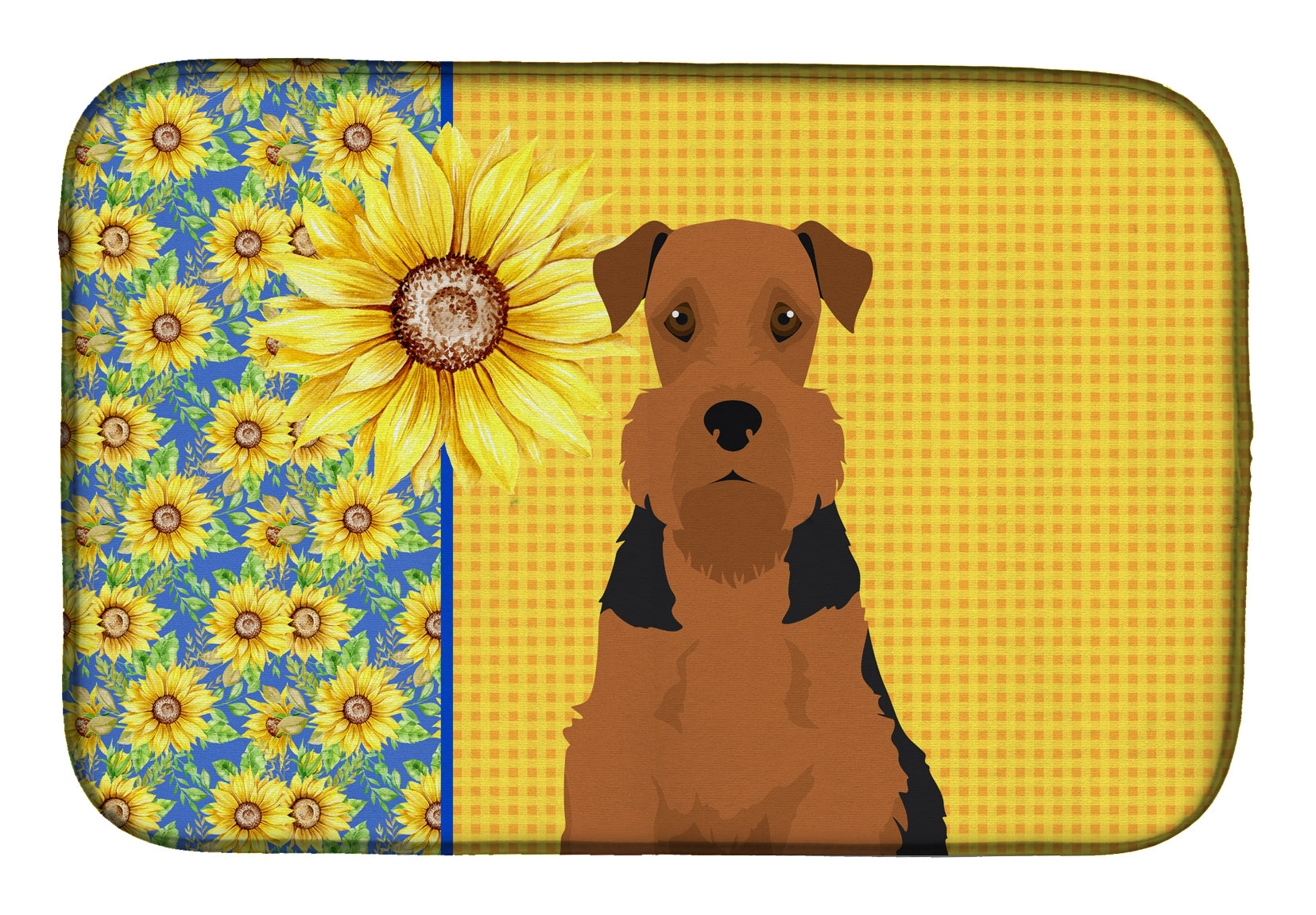 Summer Sunflowers Black and Tan Airedale Terrier Dish Drying Mat  the-store.com.