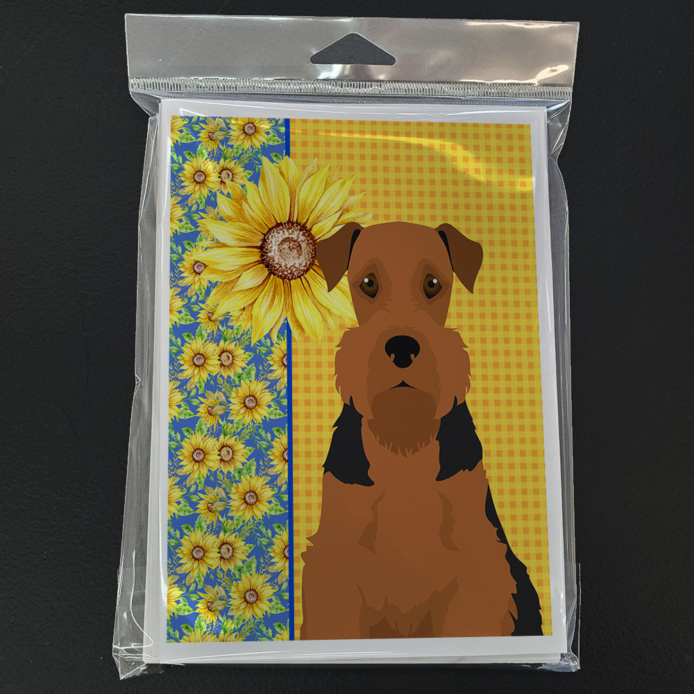 Summer Sunflowers Black and Tan Airedale Terrier Greeting Cards and Envelopes Pack of 8 - the-store.com