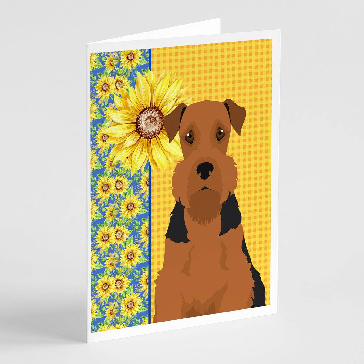 Buy this Summer Sunflowers Black and Tan Airedale Terrier Greeting Cards and Envelopes Pack of 8
