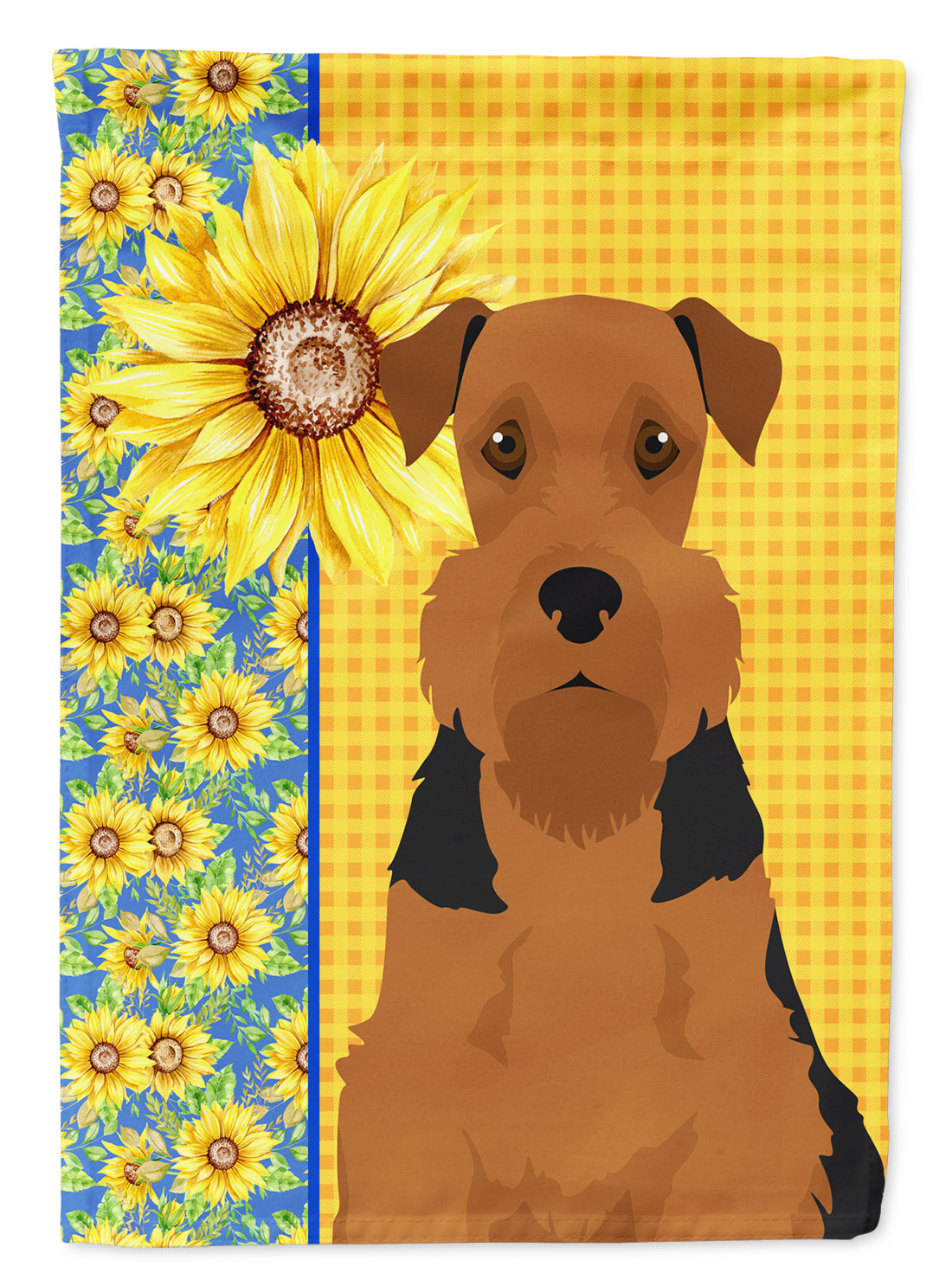 Summer Sunflowers Black and Tan Airedale Terrier Flag Garden Size  the-store.com.