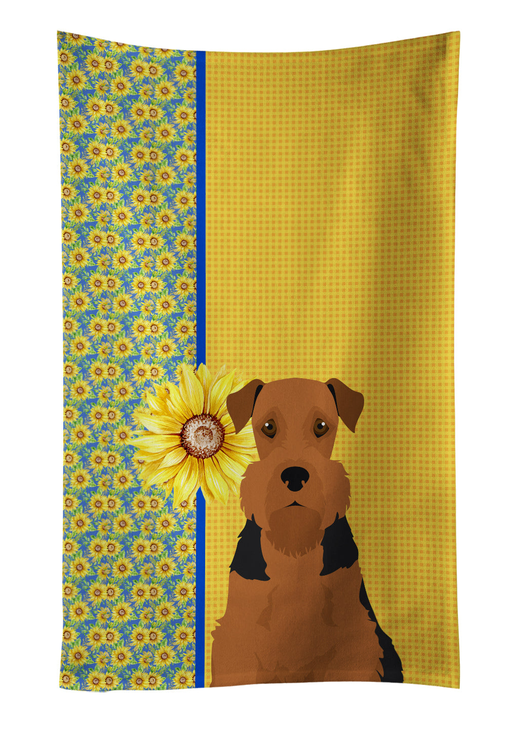 Buy this Summer Sunflowers Black and Tan Airedale Terrier Kitchen Towel