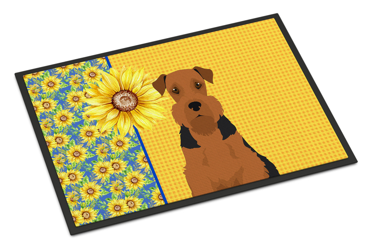 Buy this Summer Sunflowers Black and Tan Airedale Terrier Indoor or Outdoor Mat 18x27