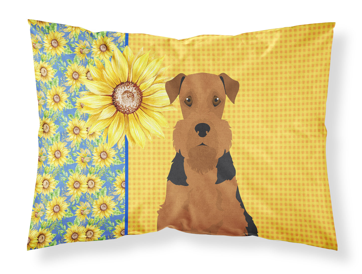 Buy this Summer Sunflowers Black and Tan Airedale Terrier Fabric Standard Pillowcase
