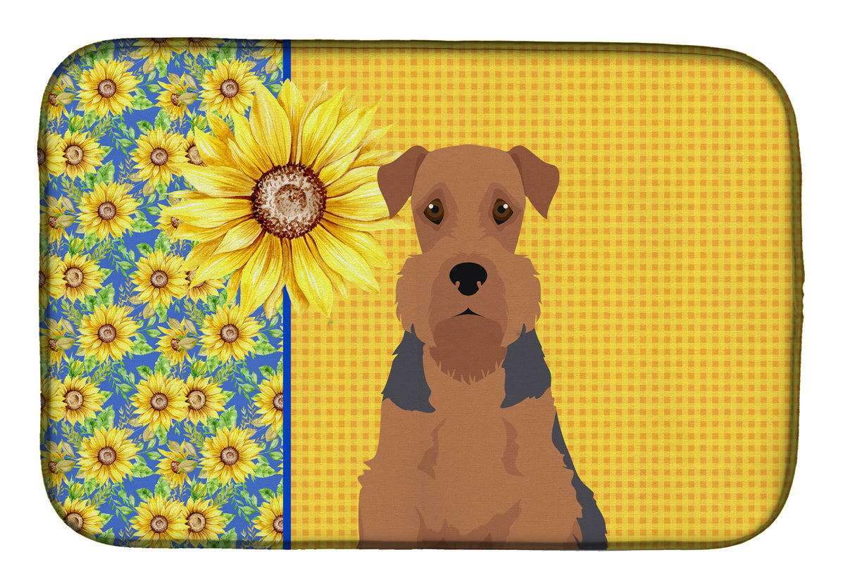 Summer Sunflowers Grizzle and Tan Airedale Terrier Dish Drying Mat