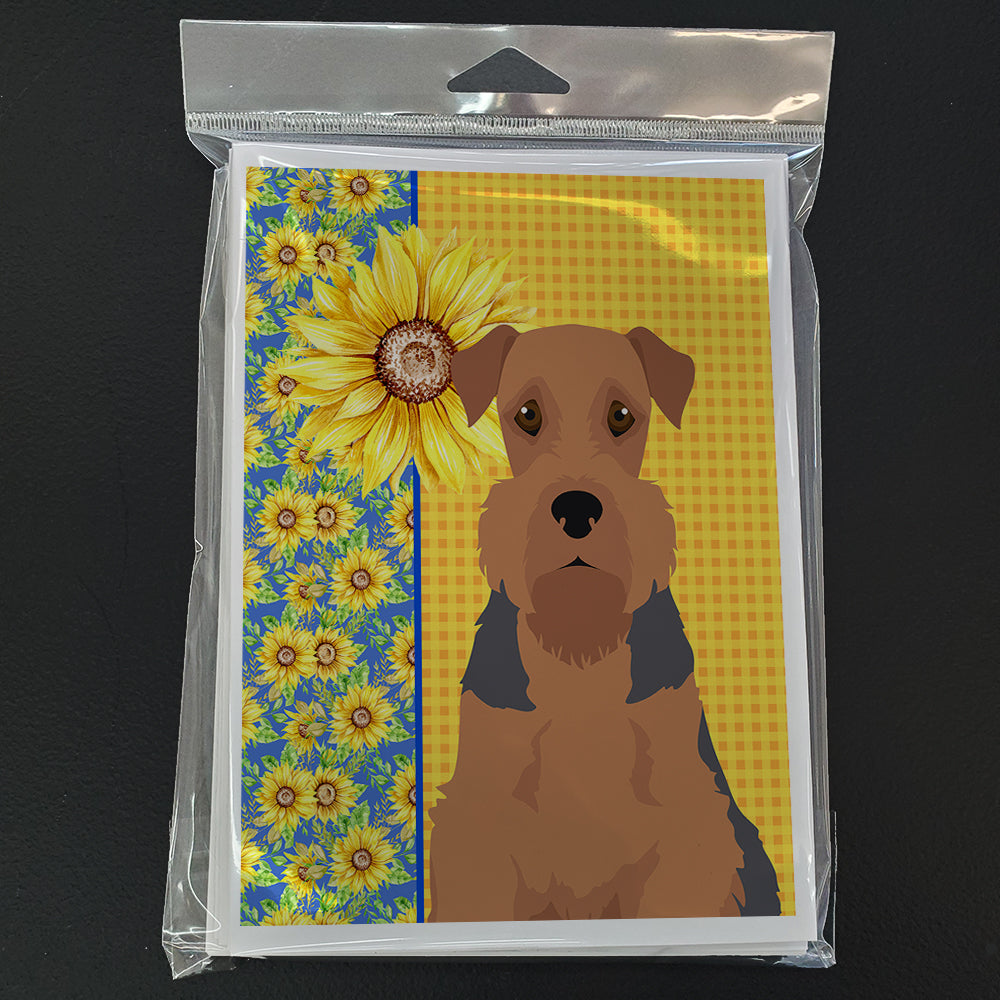 Summer Sunflowers Grizzle and Tan Airedale Terrier Greeting Cards and Envelopes Pack of 8 - the-store.com