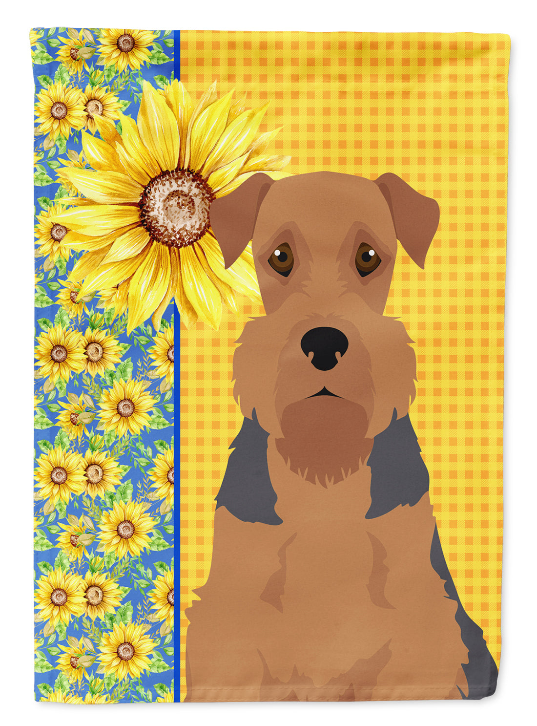Summer Sunflowers Grizzle and Tan Airedale Terrier Flag Garden Size