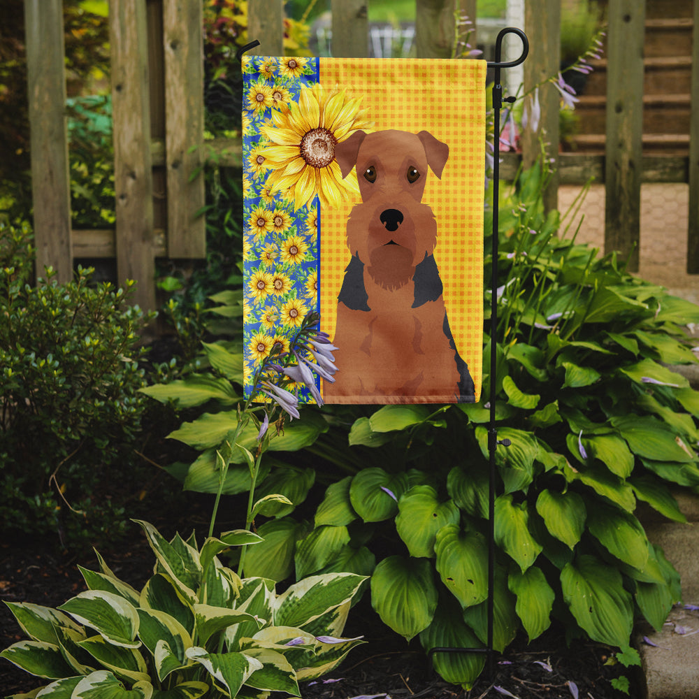 Summer Sunflowers Grizzle and Tan Airedale Terrier Flag Garden Size  the-store.com.