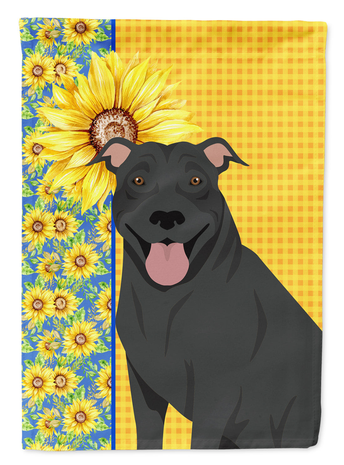 Summer Sunflowers Black Pit Bull Terrier Flag Garden Size  the-store.com.